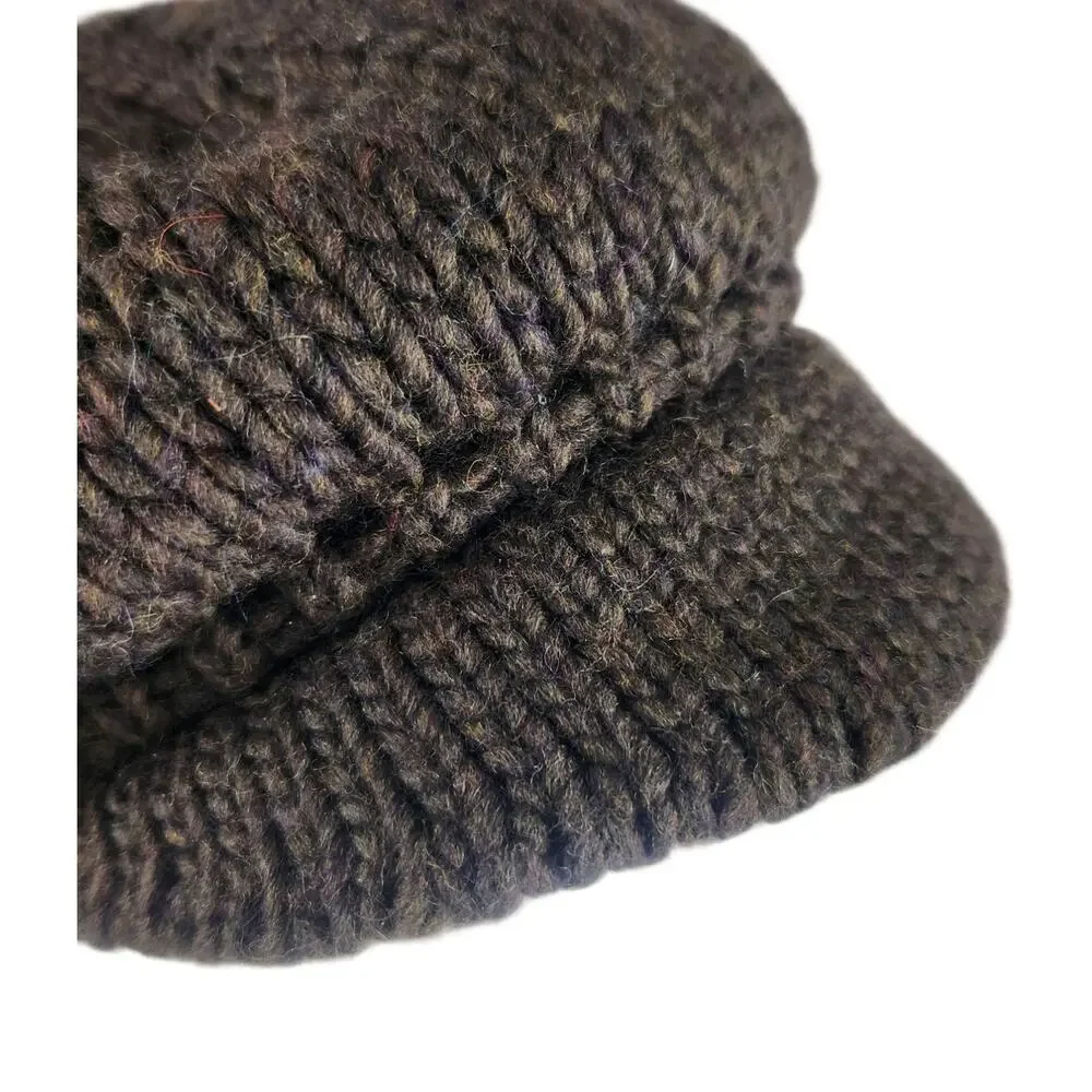 Y2K Vtg Halogen Brown Knit Newsboy Hat Cap Made In Italy Twee 2000s Preppy Wool - Picture 2 of 8